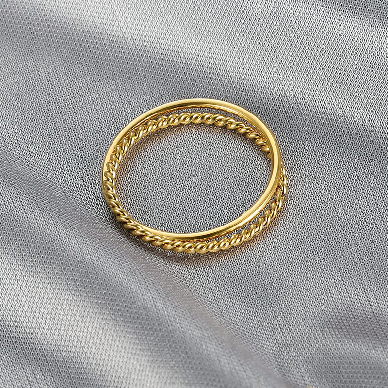 Picture of European and American personality temperament simple double ring twist ring ladies elegant sweet ring stainless steel fashion jewelry