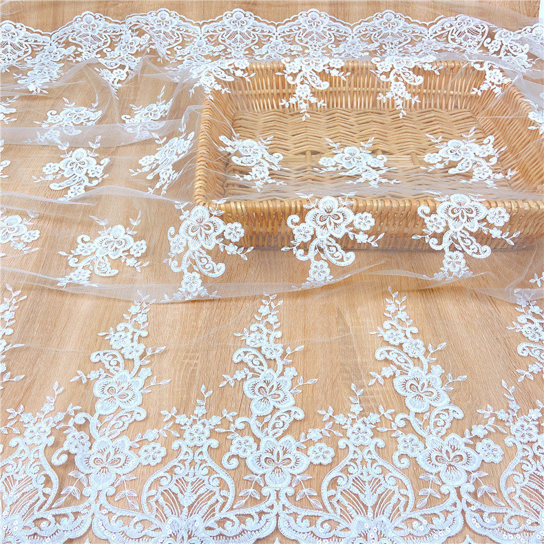 New Water-Soluble Mesh Milk Silk Double-Sided Embroidered Fabric Mesh Sequin Embroidered Wedding Dress Lace Fabric
