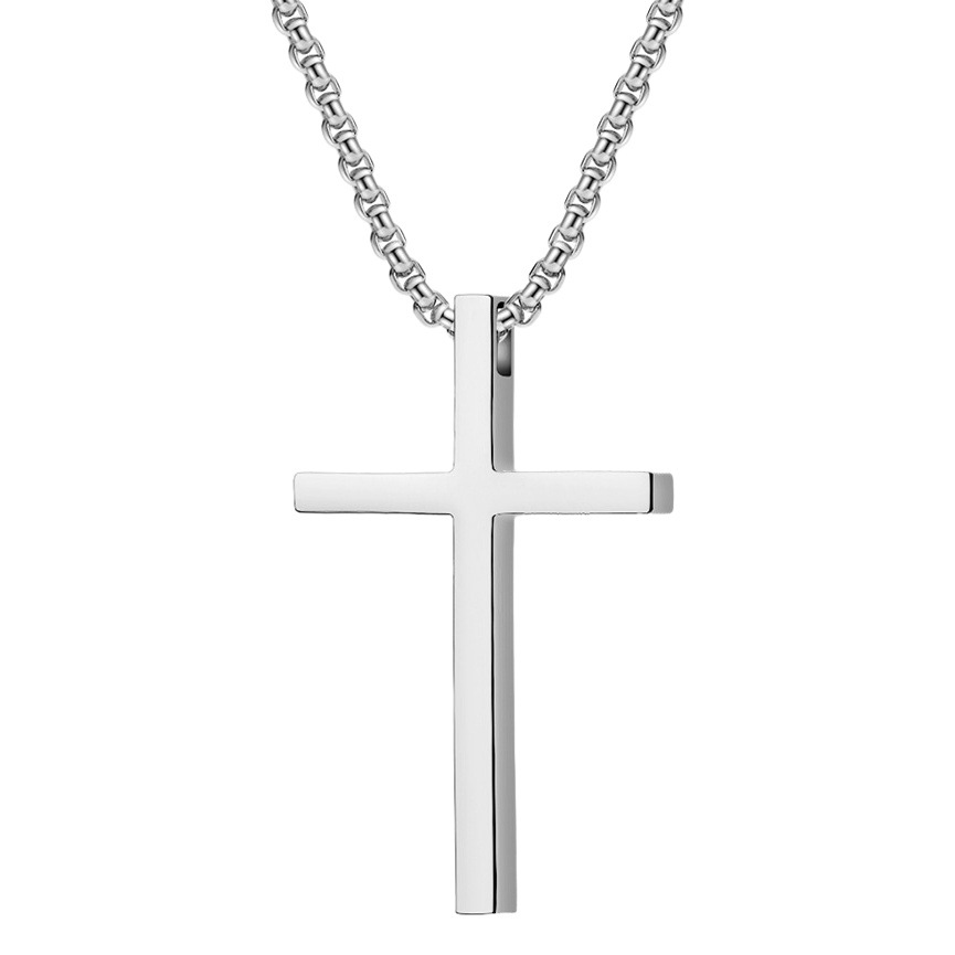 Picture of Ins Genderless Simple Titanium Steel Cross Necklace Glossy Niche Stylish Men and Women Wear Sweater Chain Pendant