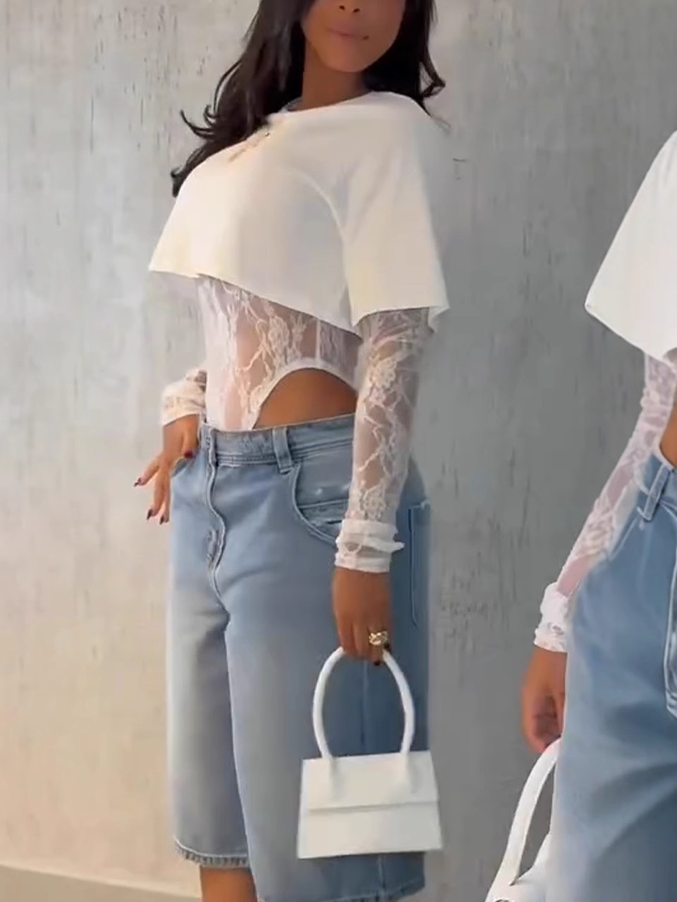 Picture of Lace T-shirt top, jumpsuit for women, crew neck long sleeve, irregular top, summer fashion women's streetwear, truly a pair