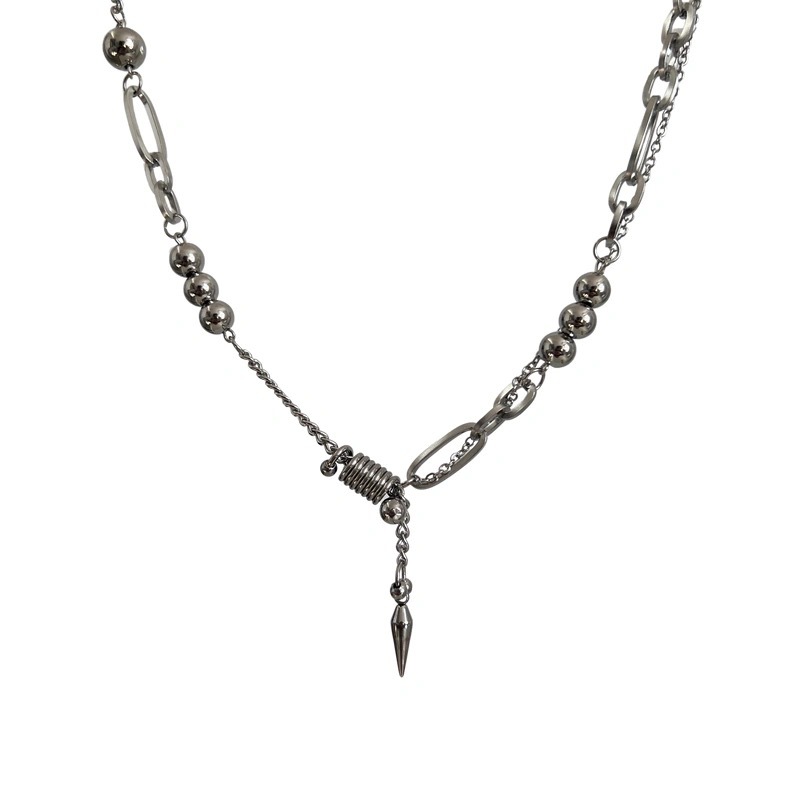 Picture of Tide Cool Titanium Steel Steel Ball Rivet Stitching Necklace Men's Niche Design Hip Hop Cold Style Clavicle Chain Woolen Chain Accessories