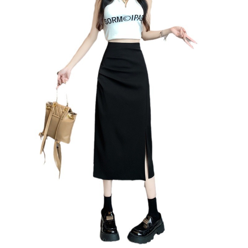 Picture of 2023 Split Skirt Women's Early Autumn Hip Skirt New High Waist Slimming Skirt Mid-length A- line Skirt One-step Skirt
