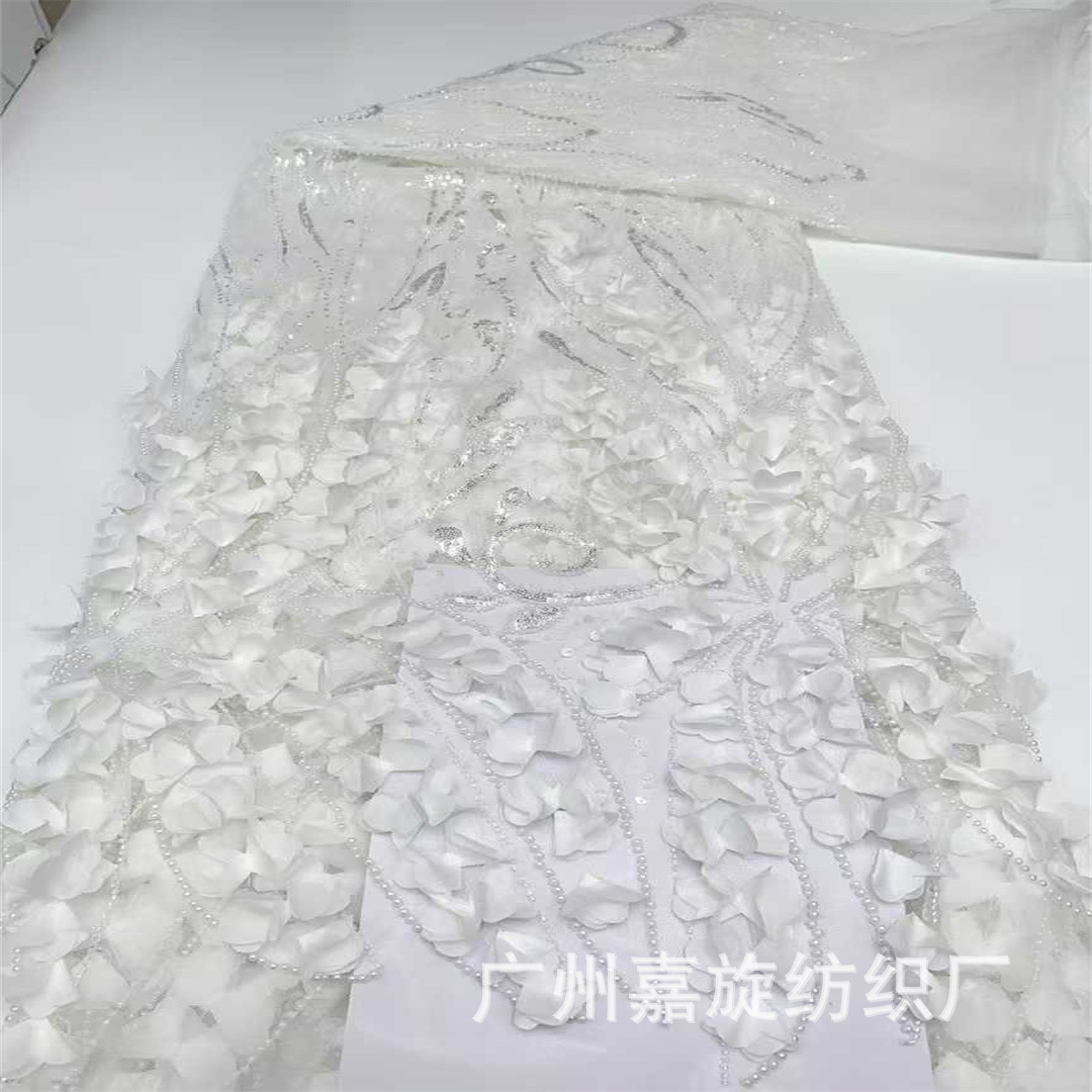 Picture of European and American Stereo Flower Beaded Mesh Embroidery Lace Fabric High Set Dress dress Stage Fashion Embroidered Cloth