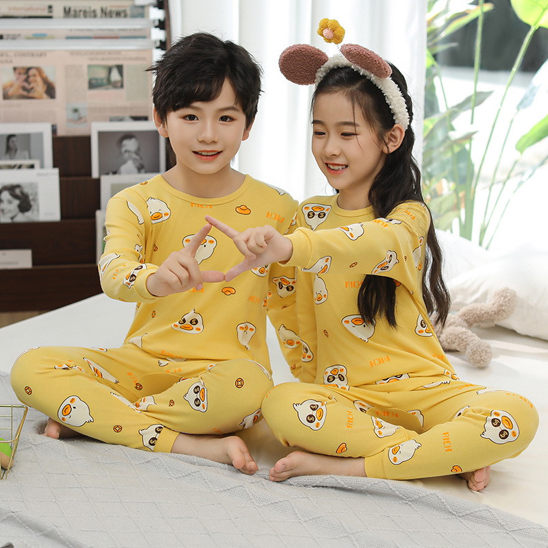 Picture of 2024 Autumn and Winter Children's Round Neck Pure Cotton Home Clothes Pajamas for Boys and Girls Cartoon Autumn Clothes and Autumn Pants Bottoming Underwear Set