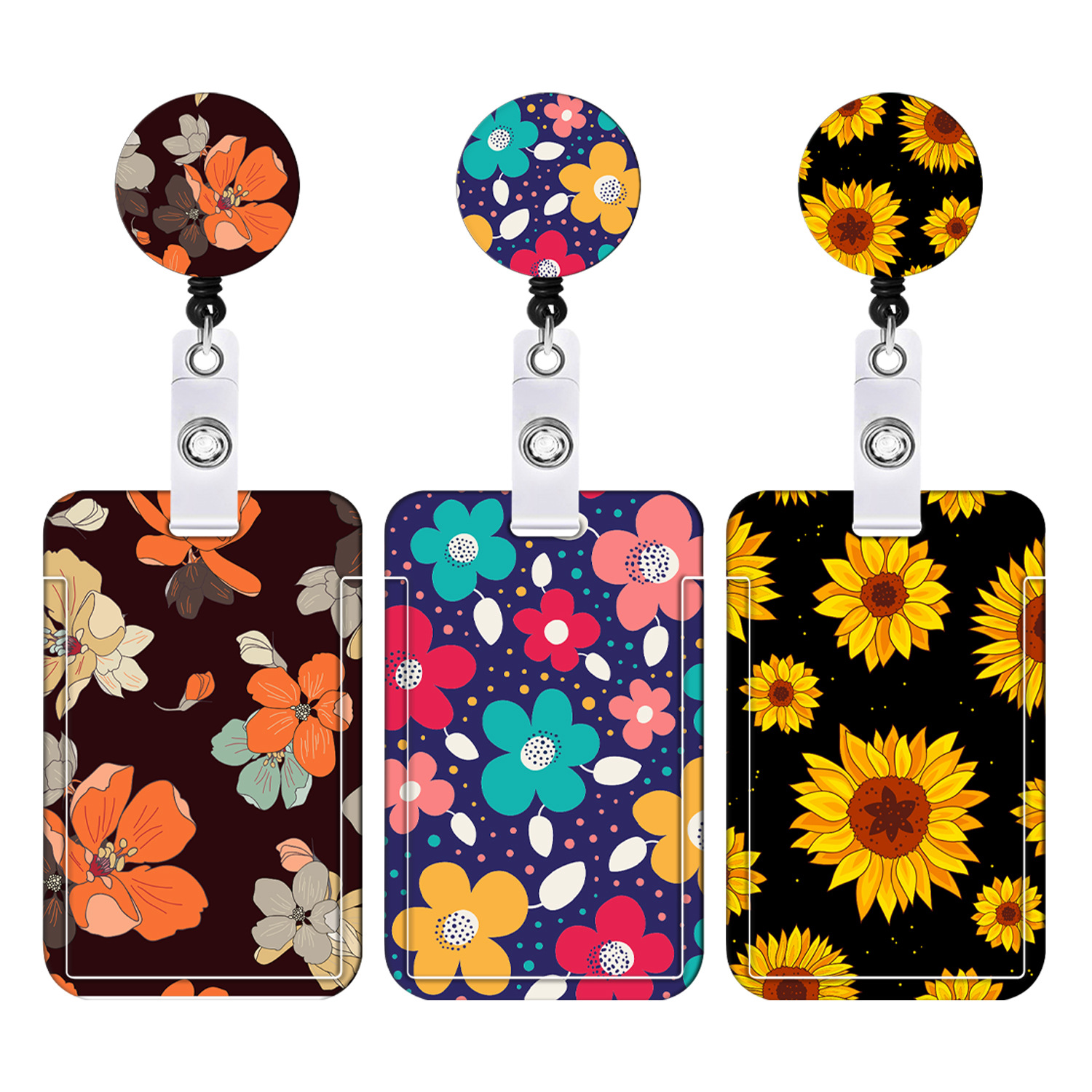 Cross-Border Hot Selling Sunflower Sunflower Leopard Print Uv Print Telescopic Easy-Pull Buckle Badge Id Mobile Phone Lanyard Card Holder