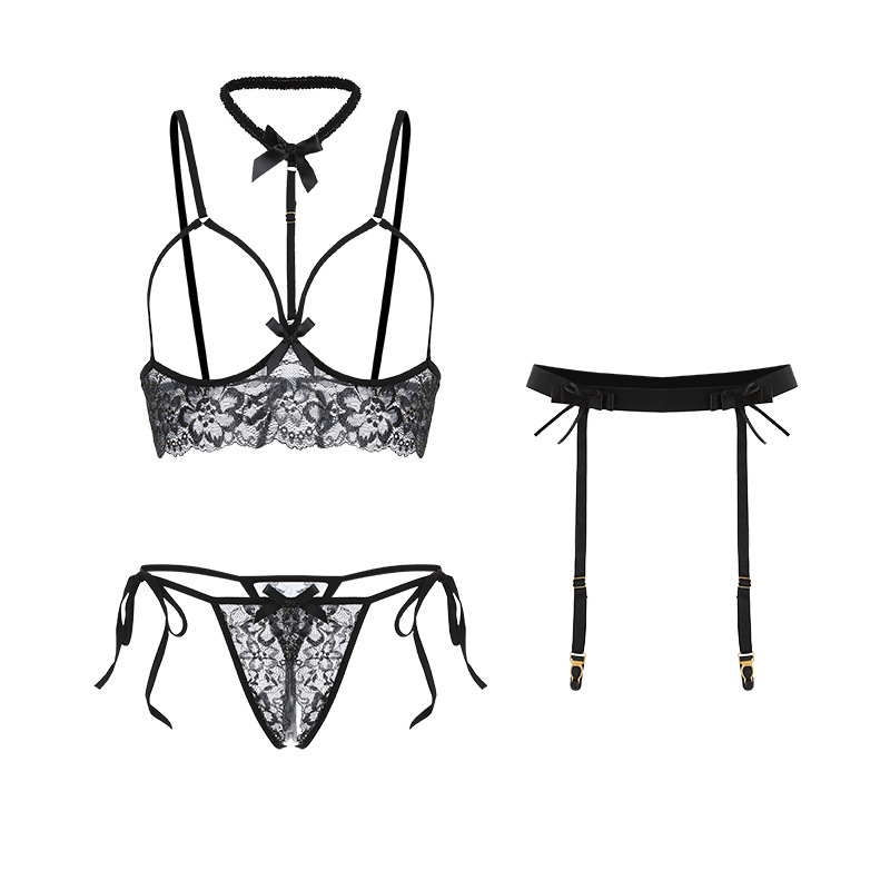 Sexy Lace Fun Nip Nip Dates Open File Temptation Hollow Three-point Garter Belt Pure Desire Uniform suit