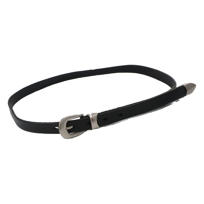 Dark Style Matte Cowhide Leather Belt Slimming with Denim Pants Vintage Silver Buckle Handmade Leather Belt for Men and Women Cool