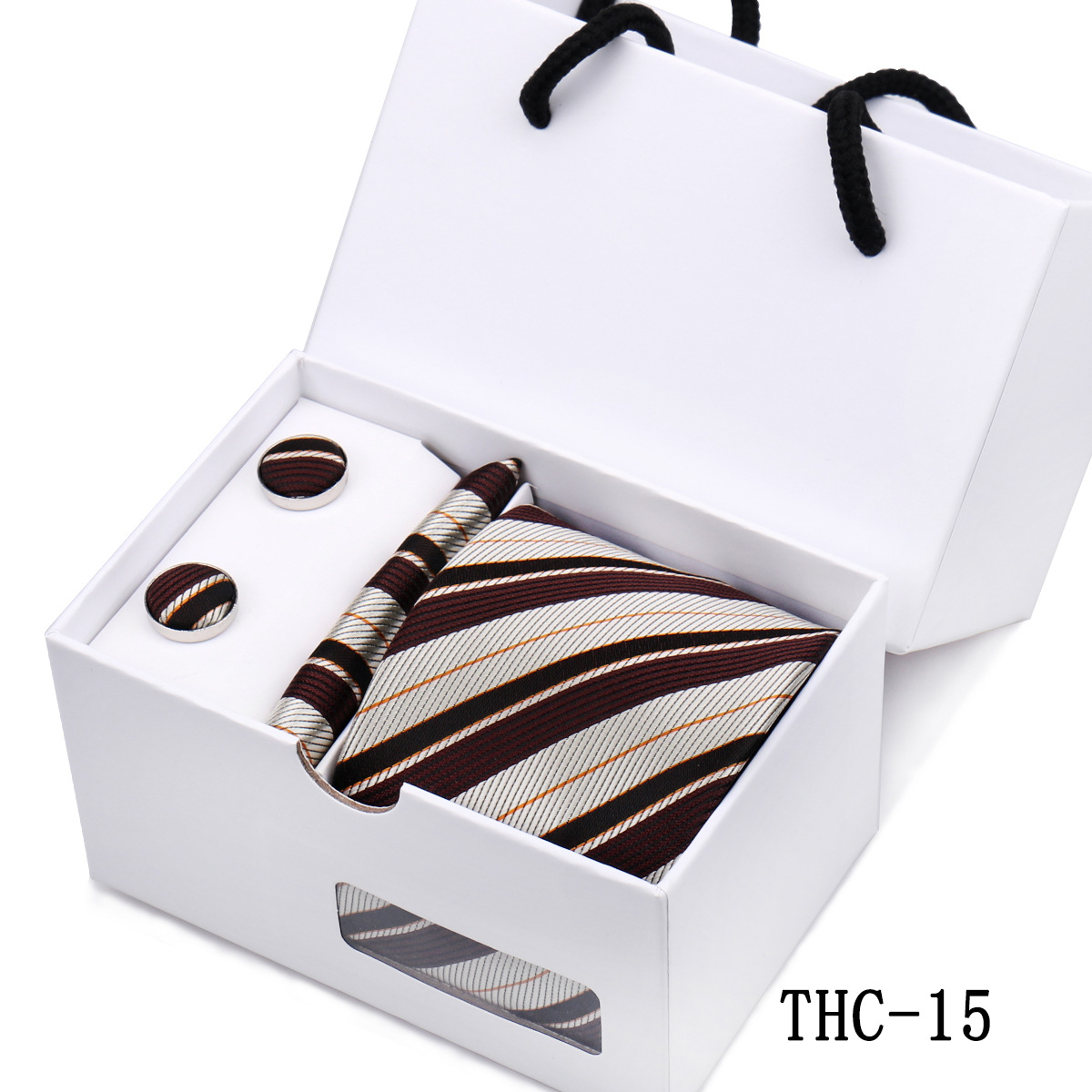 Picture of Men's Tie High Sense Gift Box 3 Pieces suit Business Dress Wedding Plaid Red Black Long Tie Shengzhou