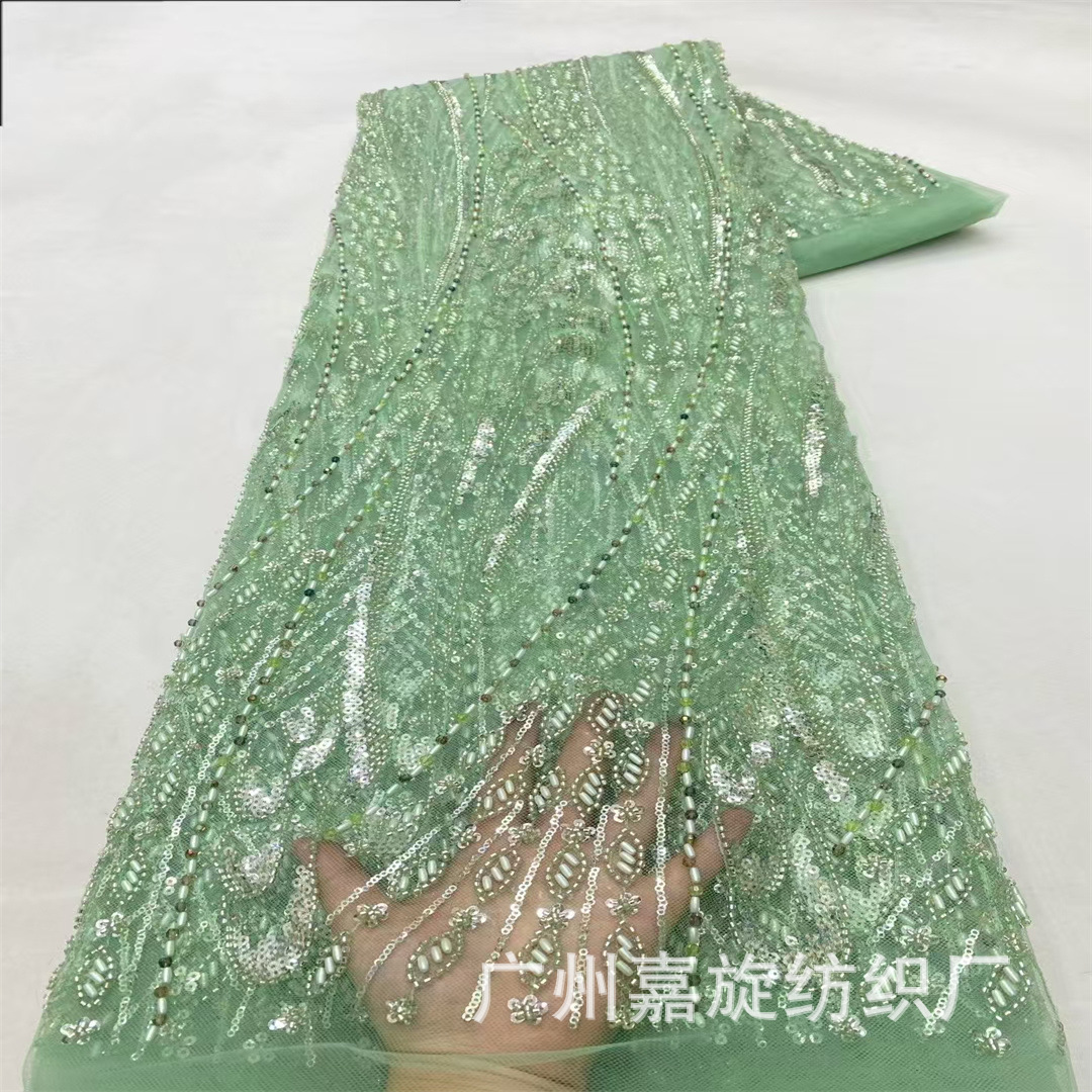 in stock Heavy Industries French Wedding Dress Rice Beads Glass Diamond Mesh Bottom Embroidery Fabric High-end Dress Performance Clothing Fashion Accessories