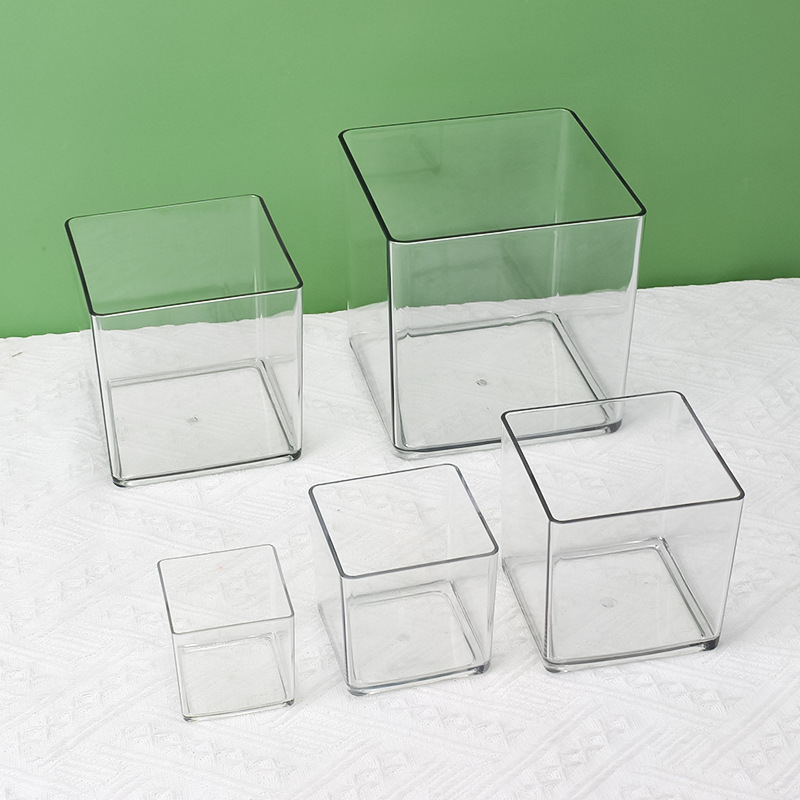Changyi wholesale square acrylic transparent flower box flowers green plant flower arrangement hydroponic container floral material