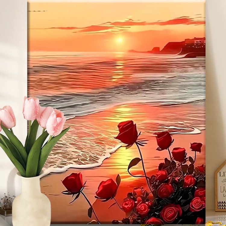 Sunrise Rose | diy Digital Oil Painting Acrylic Filled Hand-painted Flower Seaside Healing Decompression Oil Paint Painting