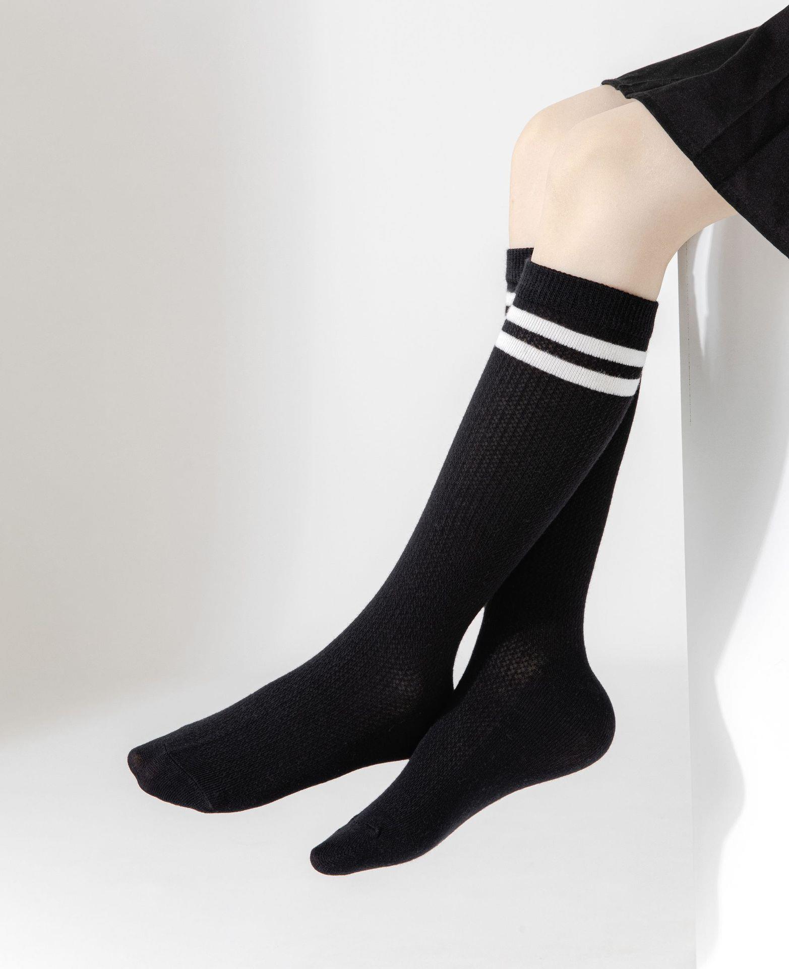 Picture of Children's Socks Summer Thin Long-Tube Black and White College Style Popular Mid-High Football Socks Summer Student Socks New Product