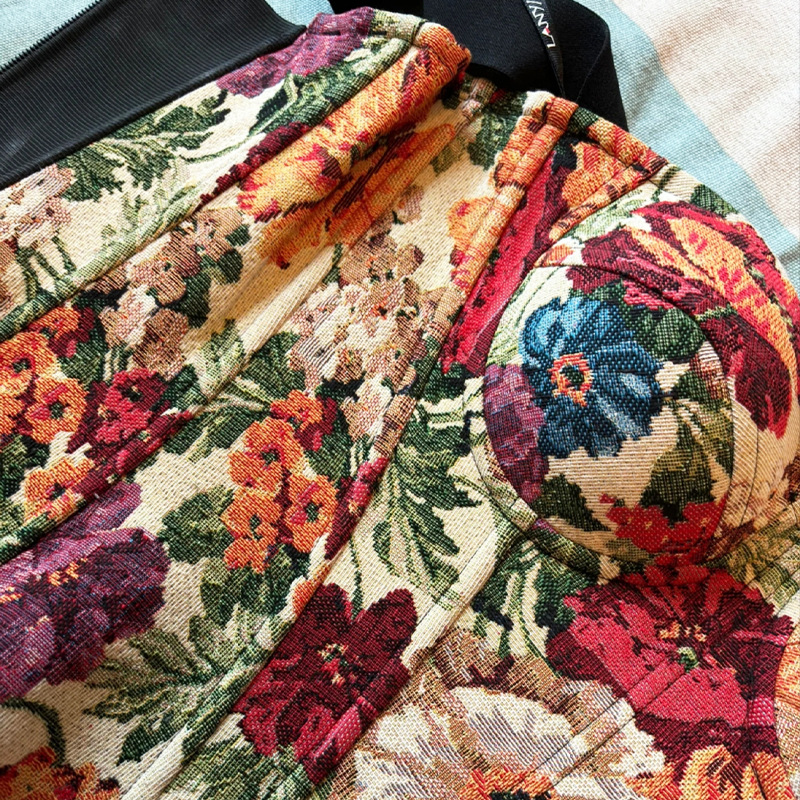 Picture of Street Retro Flower Print Monet Oil Painting Retro Fishbone Vest Tight Push-Up Body Shaping Dress Corset for Women