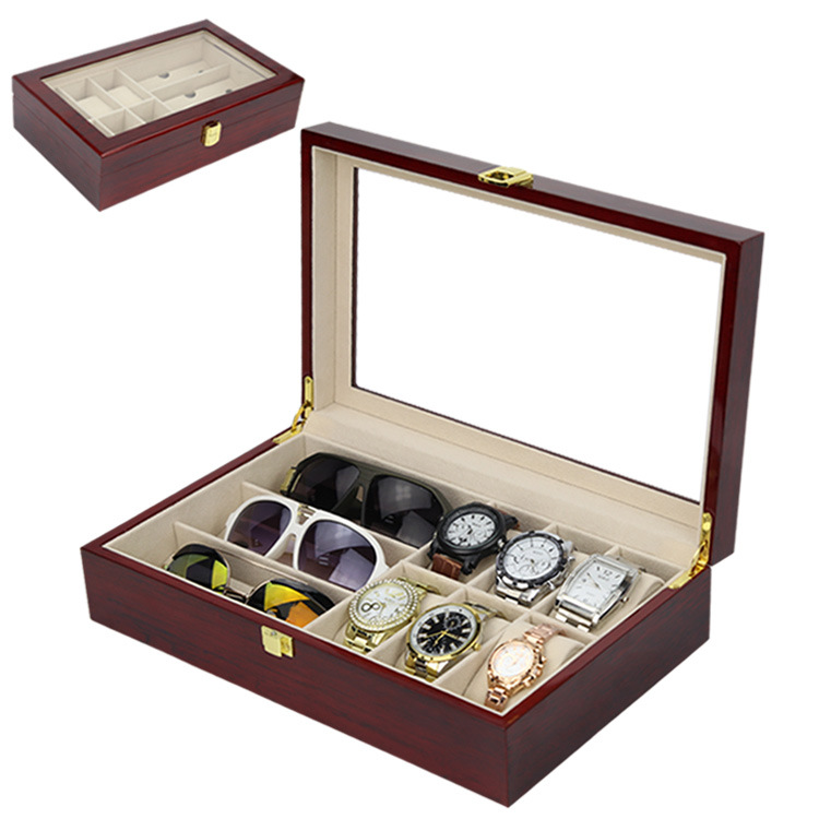 Picture of in stock Wholesale High Gloss Paint Watch Glasses Storage Display Box Paint Watch Glasses Gift Box Paint Wooden Box