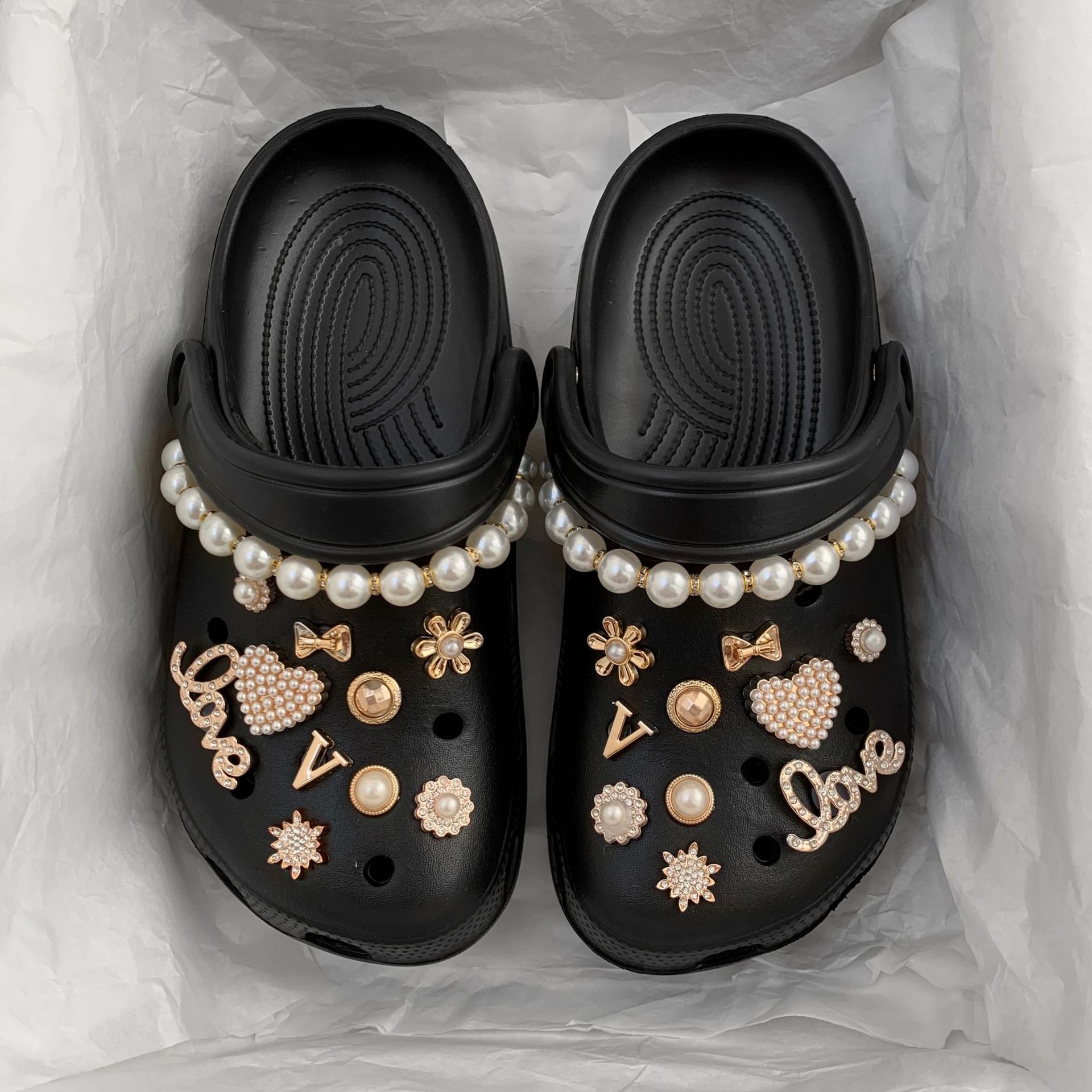 hole shoes accessories shoes flower diy accessories shoelace buckle shoes decorative pearl buckle 3d three-dimensional high sense shoe buckle