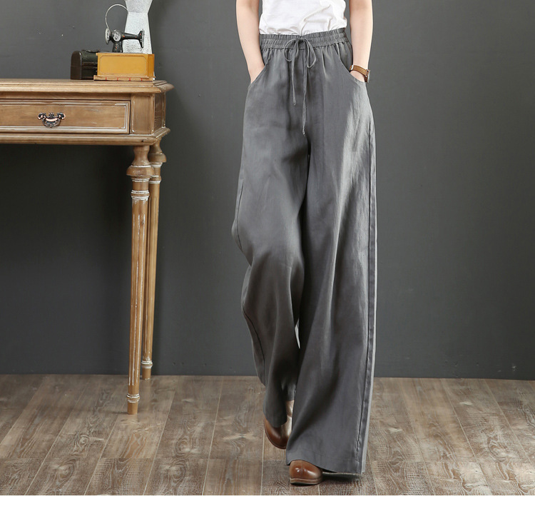 Picture of Korean 2025 Spring and Summer Artistic Cotton and Linen Loose Plus-Size Wide-Leg Pants High-Waisted Floor-Length Straight-Leg Linen Women's Pants