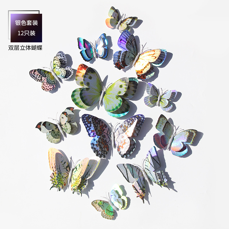 3D Simulation Butterfly Silver Butterfly Creative Home Living Room Wall Decoration Laser Simulation Butterfly Wall Sticker