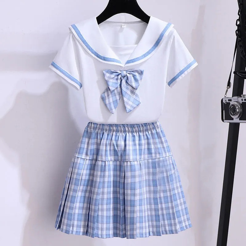Girls' Set Plaid Skirt New Summer Primary and Secondary School Students' Summer Dress Fried Street Foreign Style jk College Style Children's Two-Piece Set