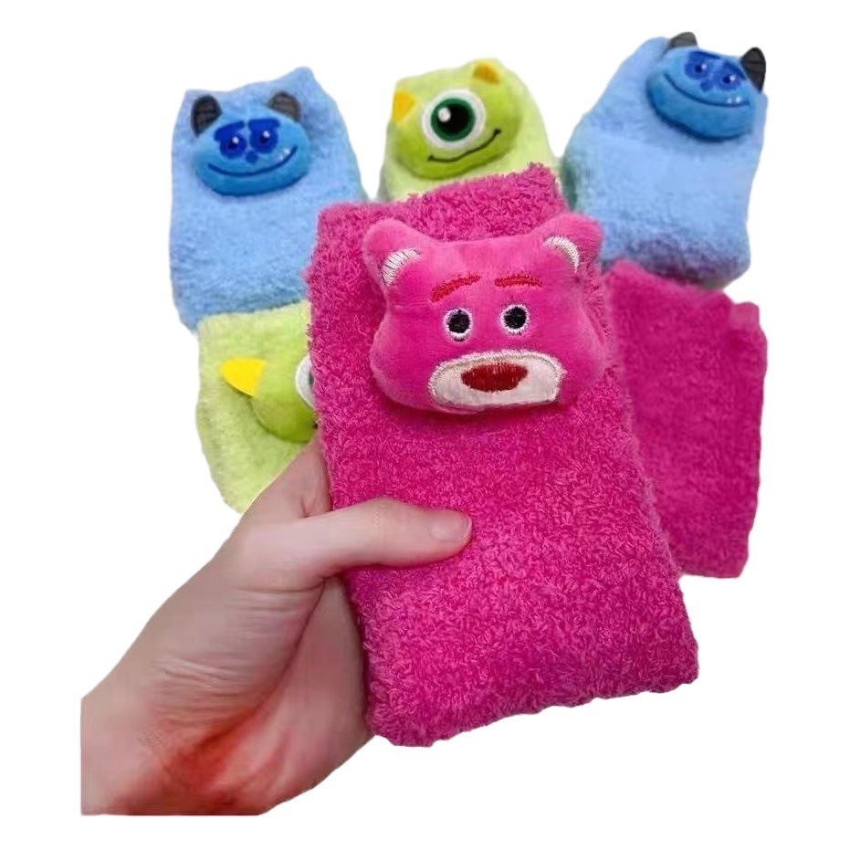 Winnie the Poochow Socks Girls Cute Coral Fleece Cyber Popular Plush Socks Winter Thickened Mid-tube Socks All-match Sleep Socks