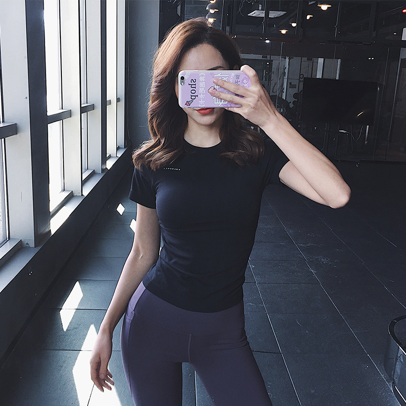 Picture of Letter Sexy Sports Top Women's Short-sleeved Quick-drying Yoga T-shirt Running Half-sleeved Stretch Gym Tight Clothes
