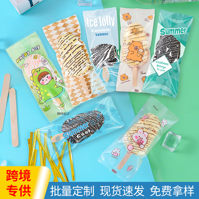 Cross-border Ice Cream Packaging Bag Homemade Popsicle Popsicle Ice Cream Disposable Machine-sealed Bag Baking Wooden Stick Ice Cream Bag