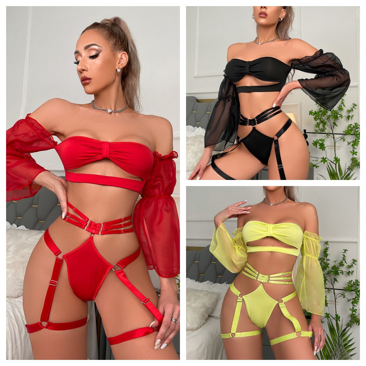 Amazon popular cross-border new mesh sexy sexy sexy transparent strap bra suit sexy women's underwear