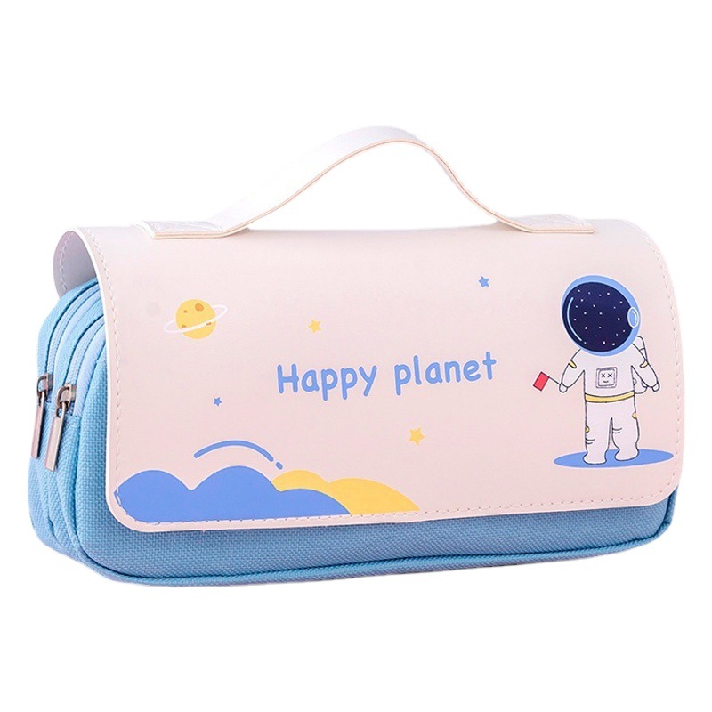 New Cartoon Large Capacity Primary School Students' Pencil Bag Creative Space Theme Children's Pencil Bag Double Layer Flip Pencil Case