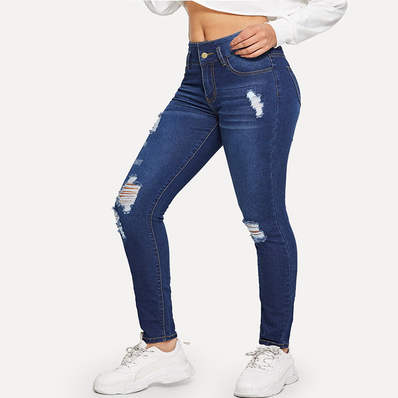 Picture of Foreign Trade Cross-Border Export Women's Pants Aliexpress 2021 Spring & Fall Ripped Jeans European and American Popular Student Pants