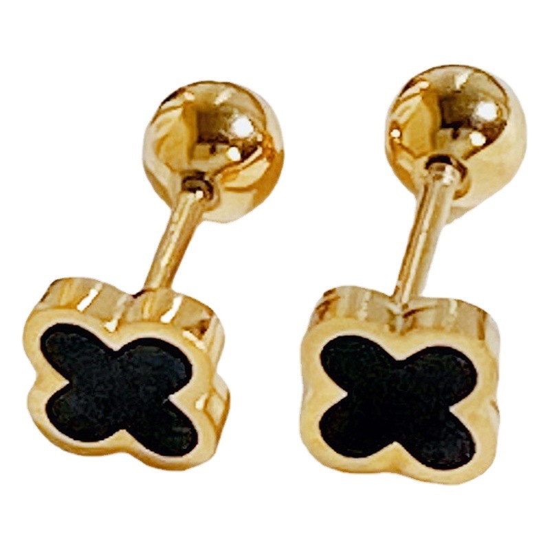 Four-Leaf Flower Titanium Steel Earrings for Women with Multiple Ear Holes, Screw-On Ear Bone Nails, Korean Style, Non-Fading, No Need to Remove Earrings for Sleeping