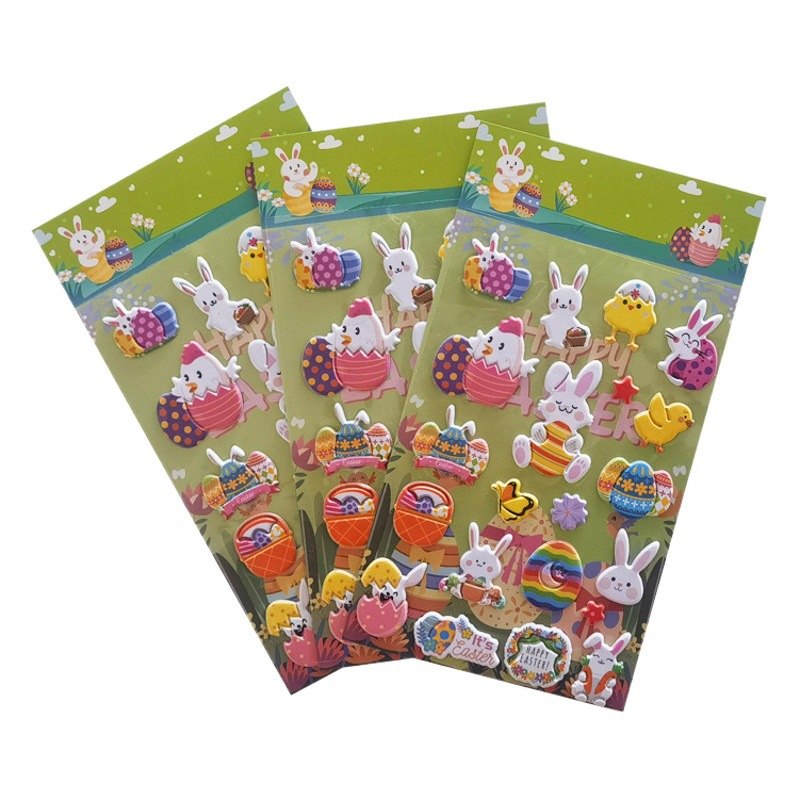 Easter egg stickers rabbit party children's cartoon three-dimensional 3D cross-border new bubble stickers wholesale