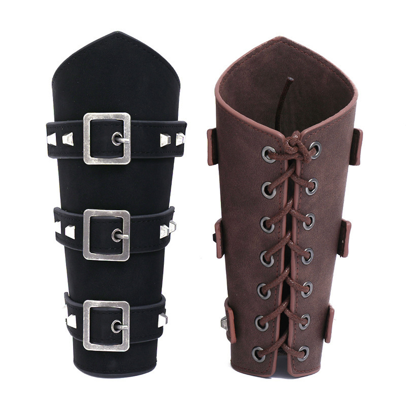 Picture of Men's Motorcycle Leather Wrist Bracer Punk Adjustable Casual Bracelet Exaggerated Rivet Hip Hop Bracelet Leather Wrist Bracer