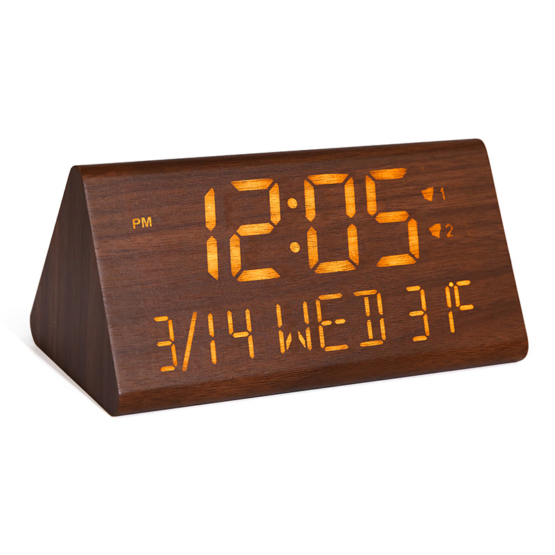 Picture of Multifunctional Perpetual Calendar Pvc Wooden Clock Digital Led Wooden Clock Student Snooze Alarm Clock Digital Desktop Clock