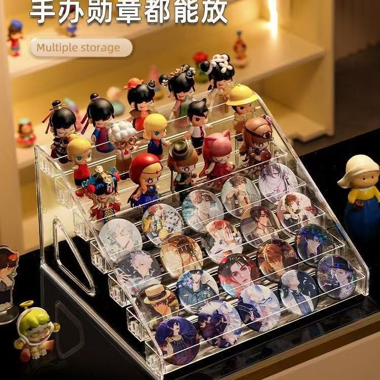 Storage Box with Transparent Desktop Ladder Shelf Stand, Badge Holder, Acrylic Storage Box
