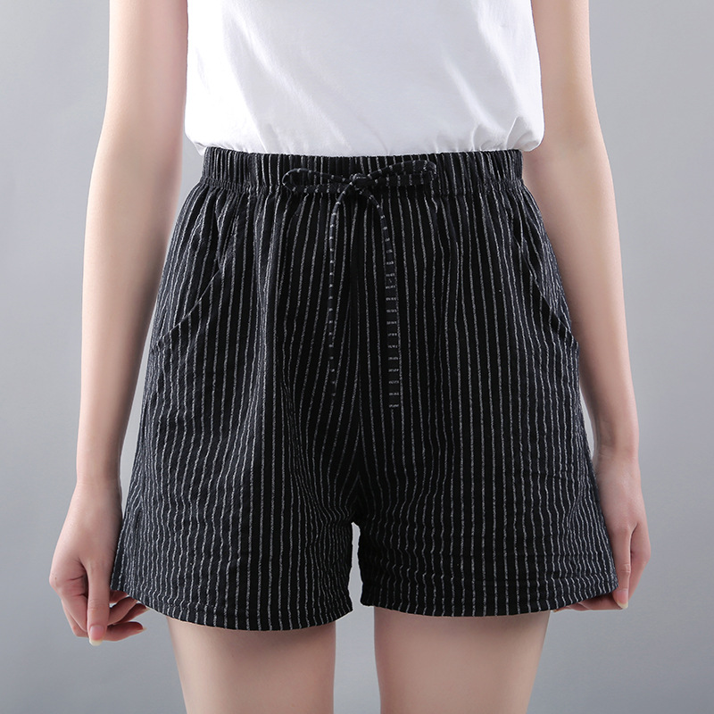 Picture of Women's Loose-Fitting Plus-Size Cotton Shorts, Casual Wide-Leg Summer Striped Shorts with Pockets, 2021 Slimming
