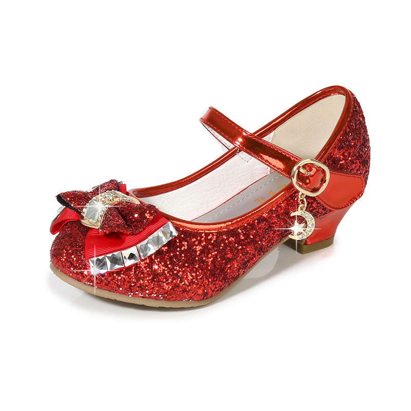 Picture of 2025 Autumn New Girls' Small High Heel Leather Shoes Sequin Upper Bow Decoration Children's Dance Shoes