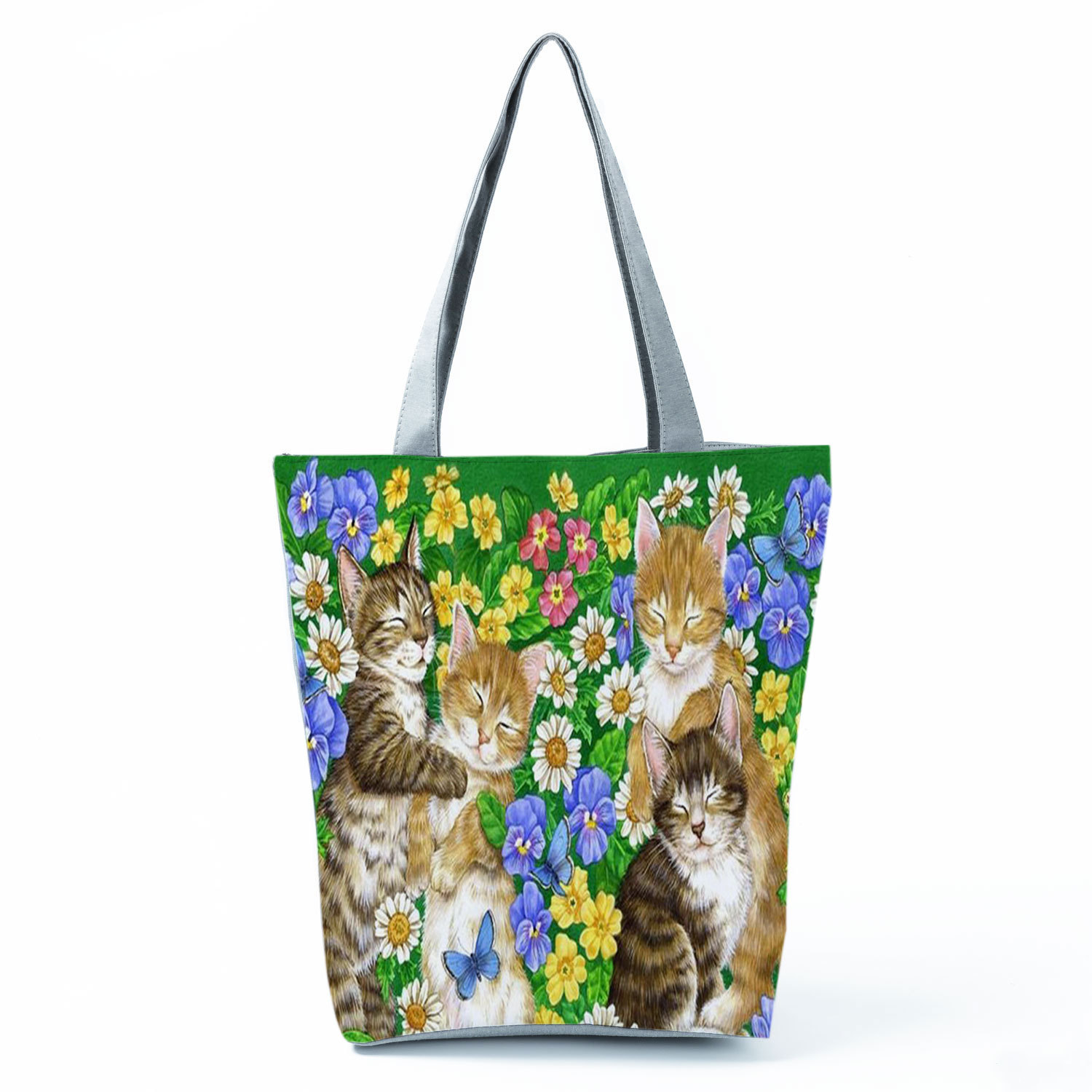 Picture of New cute flower cat printed shoulder bag portable travel storage bag large capacity outdoor tote bag