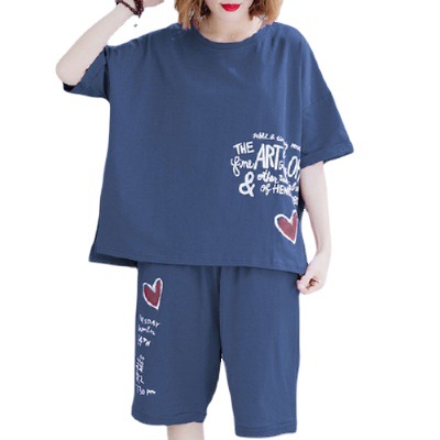 Picture of Foreign Trade Southeast Asia Large Size Set Summer New Short-sleeved T-shirt Women's Slimming Loose Casual Shorts Two-piece Set for Women