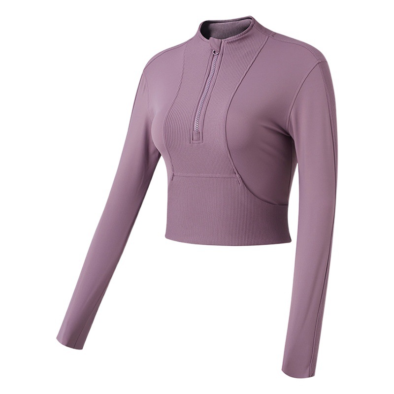 Cross-Border Running Fitness Long-Sleeved Elastic Tight-Fitting Slimming Sports Tops with Navel-Baring Short Yoga Clothes for Autumn and Winter