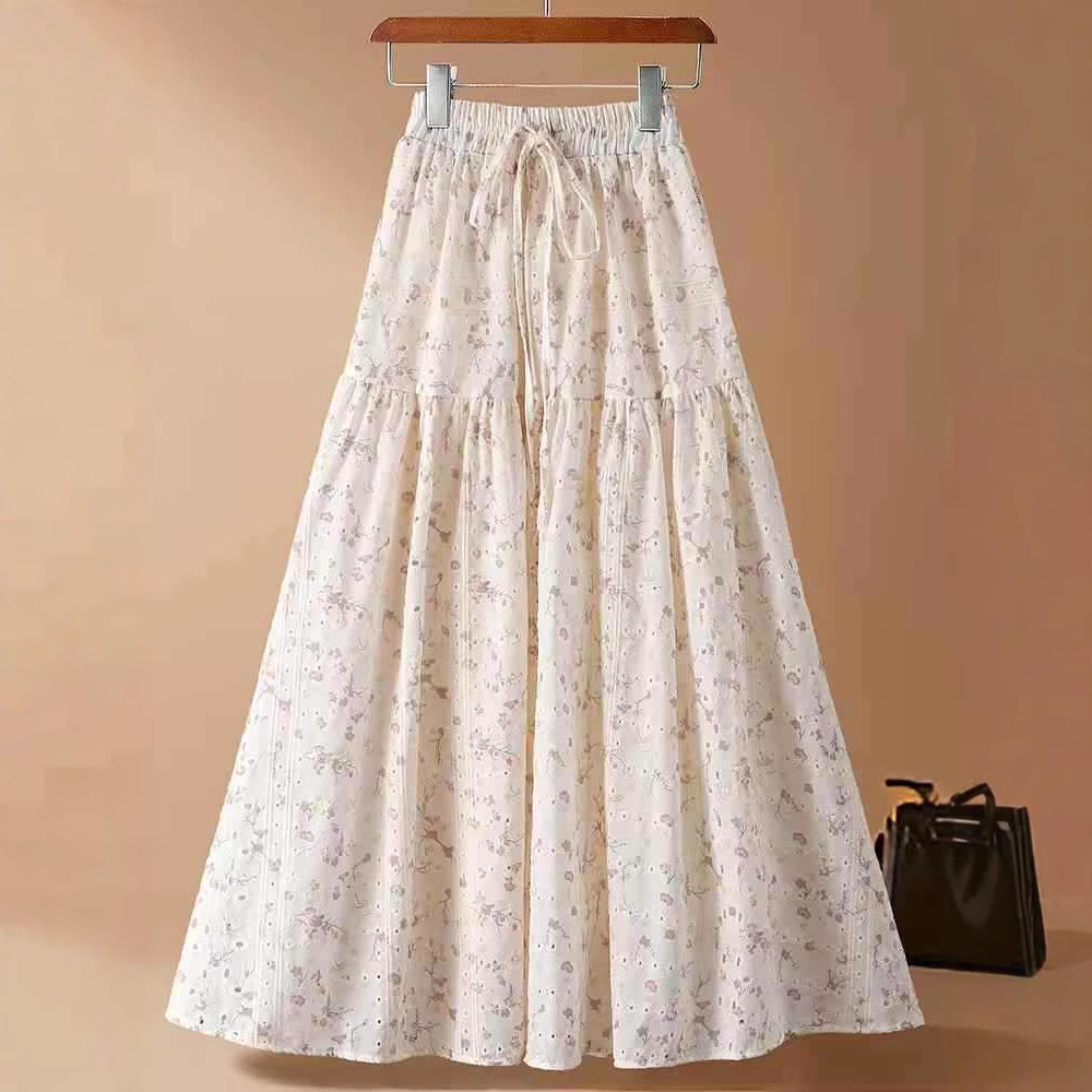 2025 women's fashion texture super good heavy embroidery elegant thin lace elastic waist skirt women