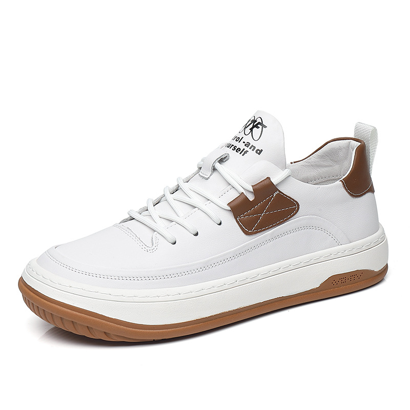 Picture of Clown Shoes Men's Leather Spring Sports Trendy Korean Style Men's White Low-Top Casual Sneakers White Shoes Men's Breathable