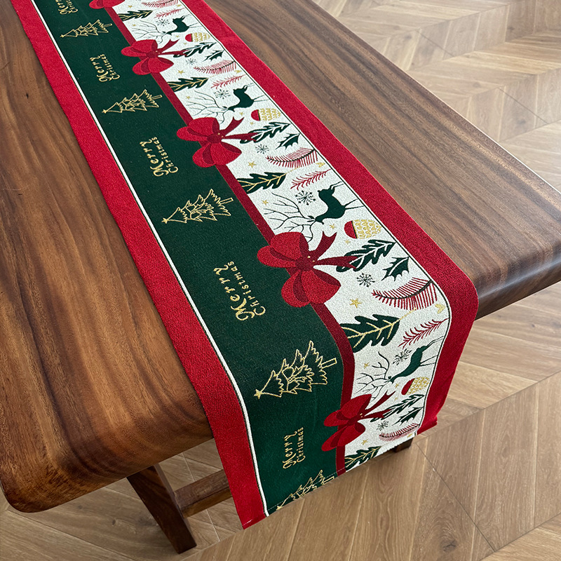 Cross-border Christmas Table Runner Placemat Atmosphere Sense Yarn-dyed Jacquard Fabric Tablecloth Decorations Elk Snowman Cover Towel