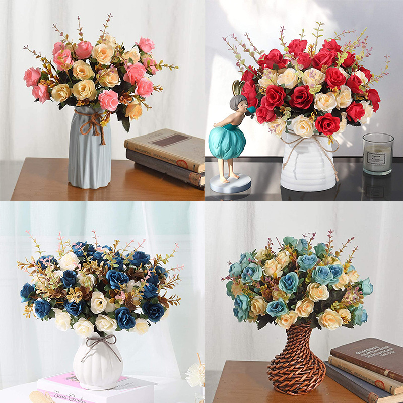 Picture of Cross-Border Amazon Artificial Flowers Artificial Rose Bouquet Plastic Silk Flowers Wedding Florals Export Decorative Flowers Artificial Flowers