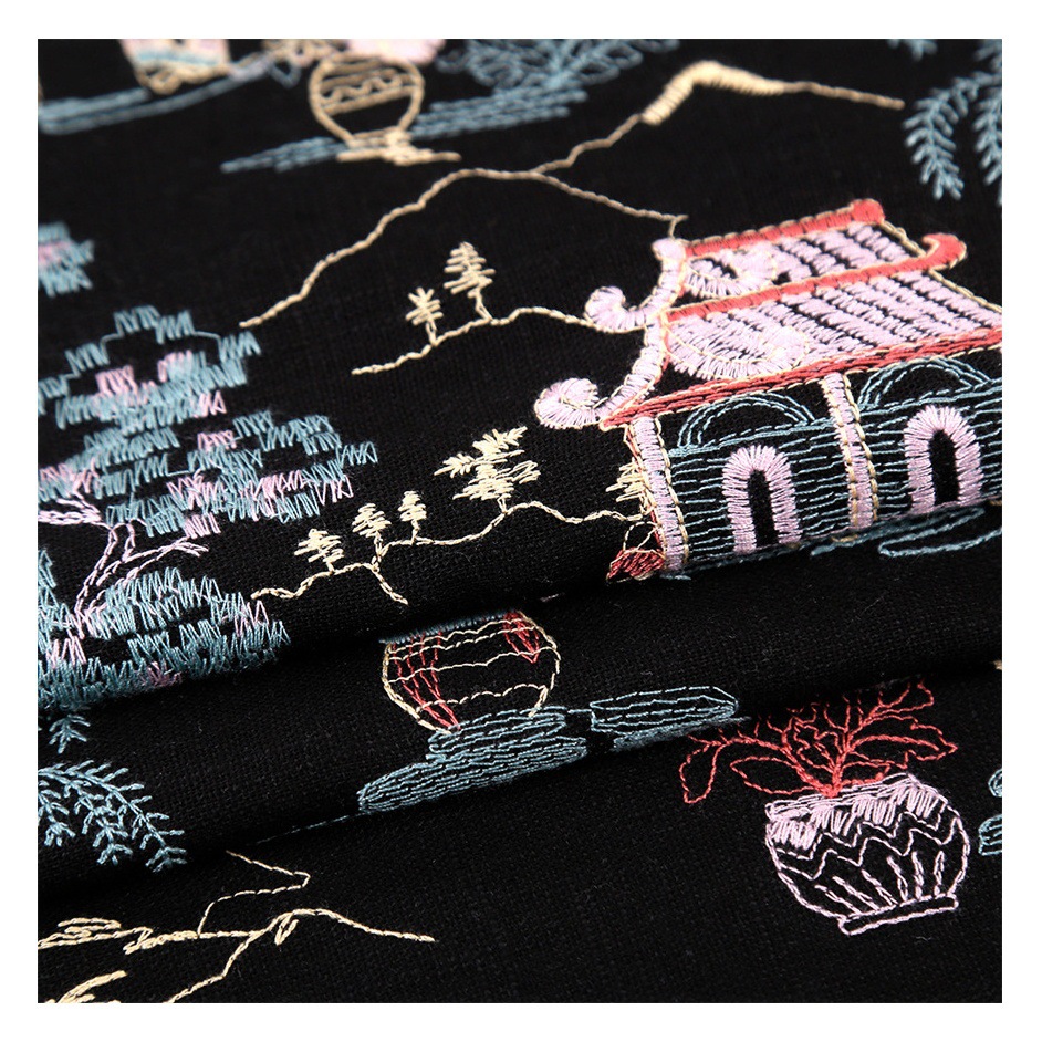 Factory new Chinese style improved hemp cotton National style retro artistic embroidery fabric fashion cheongsam women's cloth