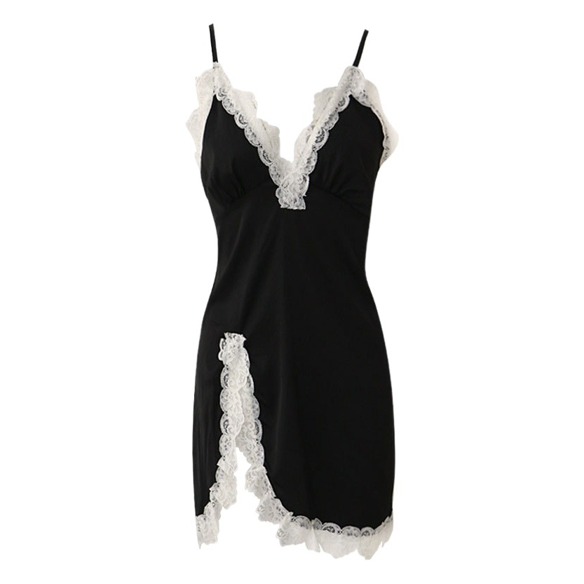 Sexy Sling Nightgown Summer Thin Pajamas Women's Night Shop Low-cut Backless Short Skirt Split Tight Clothes for Adults