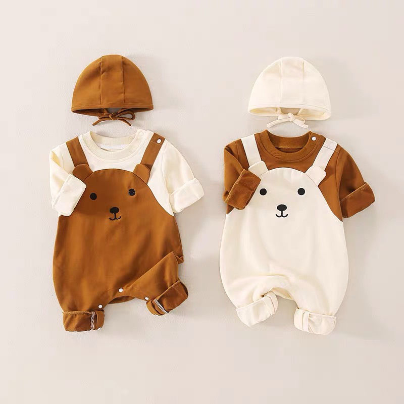 Picture of Newborn Baby Autumn Clothes Cute Super Cute Baby One-piece Ha-ha Clothes Spring and Autumn Full Moon Hundred Days Climbing Clothes with Hat