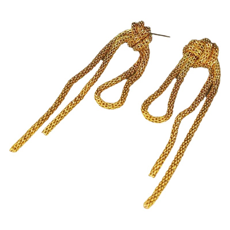 18K Gold and Silver Simple Snake-Shaped Chain Knotted Niche Design Tassel Accessible Luxury Personalized Earrings Jiabei Jewelry