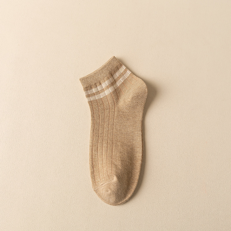Picture of Men's Socks Spring and Summer Two-Bar Boat Socks Men's Casual College Style Short Socks Stripped Breathable Shallow Mouth Cotton Socks Sweat-Absorbing Socks for Men