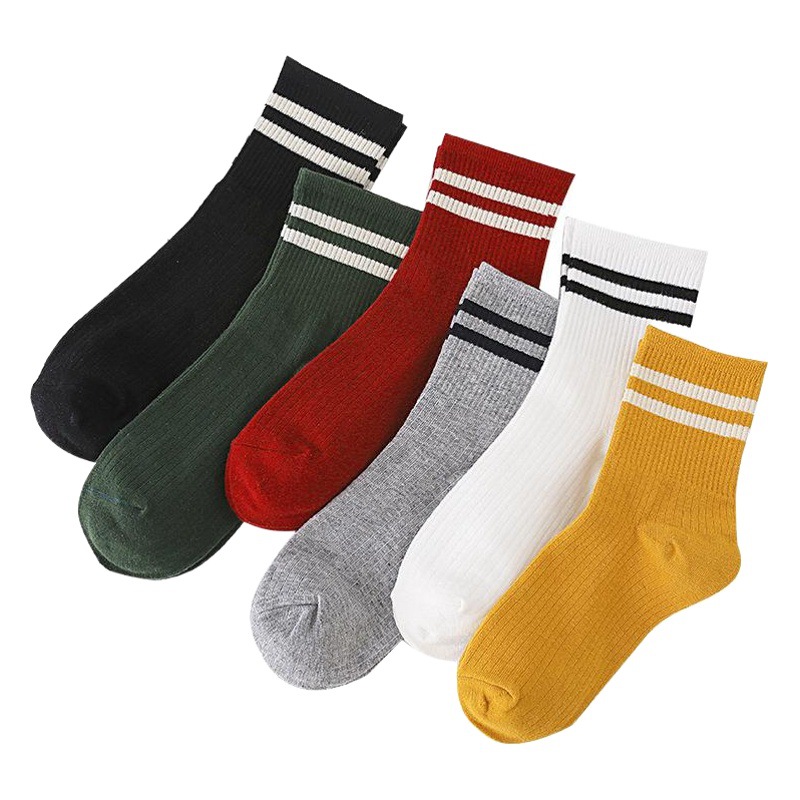 Autumn and winter new women's socks Japanese solid color tube socks parallel bars striped academic style cotton ladies socks wholesale