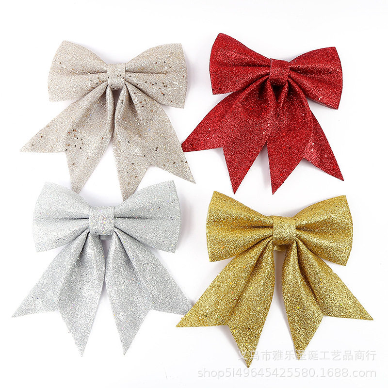 Picture of Christmas Big Bow Decoration Pendant DIY Sequin Pearl Cotton Bow Christmas Tree Hanging Party Decoration