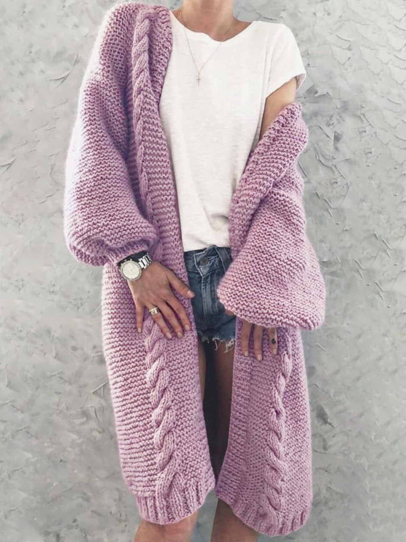 Foreign Trade Cross-border Europe and America Amazon TEMU Source Factory Knitted Sweater Long Sweater Cardigan Coat Spring Autumn Winter